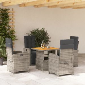 vidaXL - 5-delige - Tuinset - met - kussens - poly - rattan - grijs