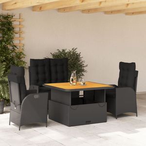 vidaXL - 4-delige - Tuinset - met - kussens - poly - rattan - zwart
