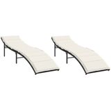 vidaXL - Ligbedden - 2 - st - met - kussens - poly - rattan - zwart