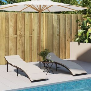 vidaXL - Ligstoelen - 2 - st - met - kussens - poly - rattan - bruin