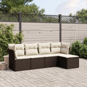 vidaXL 5-delige Loungeset met kussens poly rattan bruin