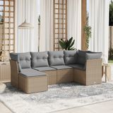 vidaXL 6-delige Loungeset met kussens poly rattan gemengd beige