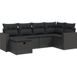 vidaXL - 6-delige - Loungeset - met - kussens - poly - rattan - zwart