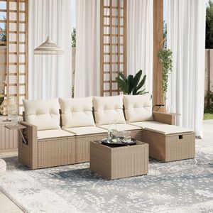 vidaXL 6-tlg. Garten-Sofagarnitur mit Kissen Beige Poly Rattan