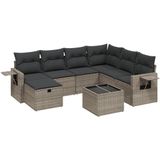 vidaXL 8-delige Loungeset met kussens poly rattan grijs
