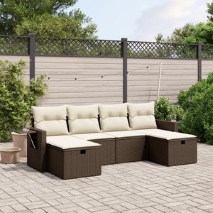 vidaXL - 6-delige - Loungeset - met - kussens - poly - rattan - bruin