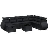 vidaXL 9-delige Loungeset met kussens poly rattan zwart