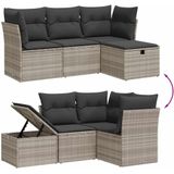 vidaXL - 4-delige - Loungeset - met - kussens - poly - rattan - lichtgrijs