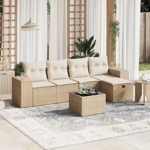 vidaXL - 6-delige - Loungeset - met - kussens - poly - rattan - beige