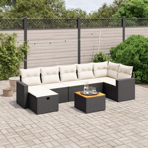 vidaXL 8-tlg. Garten-Sofagarnitur mit Kissen Schwarz Poly Rattan