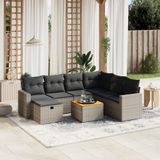 vidaXL 8-delige Loungeset met kussens poly rattan grijs