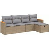 vidaXL - 5-delige - Loungeset - met - kussens - poly - rattan - gemengd - beige