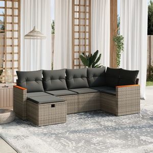vidaXL 6-delige Loungeset met kussens poly rattan grijs