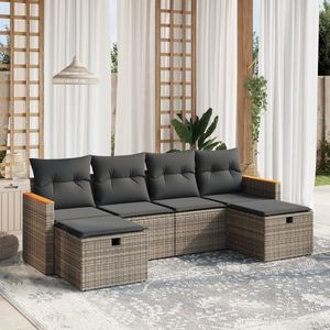 vidaXL - 6-delige - Loungeset - met - kussens - poly - rattan - grijs