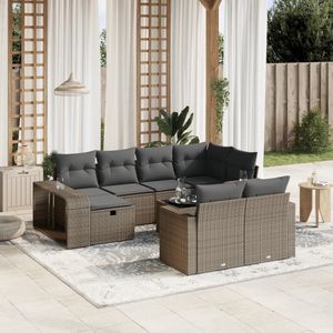 vidaXL - 11-delige - Loungeset - met - kussens - poly - rattan - lichtgrijs
