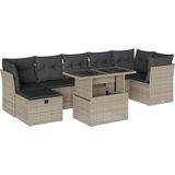 vidaXL 8-delige Loungeset met kussens poly rattan lichtgrijs