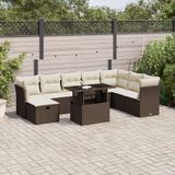 vidaXL - 9-delige - Loungeset - met - kussens - poly - rattan - bruin