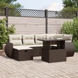 vidaXL - 7-delige - Loungeset - met - kussens - poly - rattan - bruin