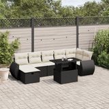 vidaXL - 8-delige - Loungeset - met - kussens - poly - rattan - zwart