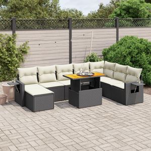 vidaXL - 9-delige - Loungeset - met - kussens - poly - rattan - zwart
