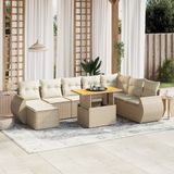 vidaXL - 9-delige - Loungeset - met - kussens - poly - rattan - beige