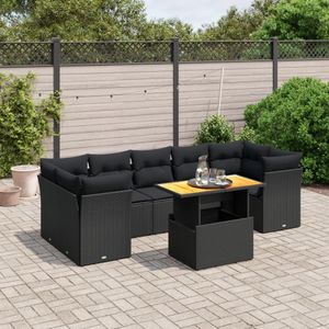 vidaXL - 8-delige - Loungeset - met - kussens - poly - rattan - zwart