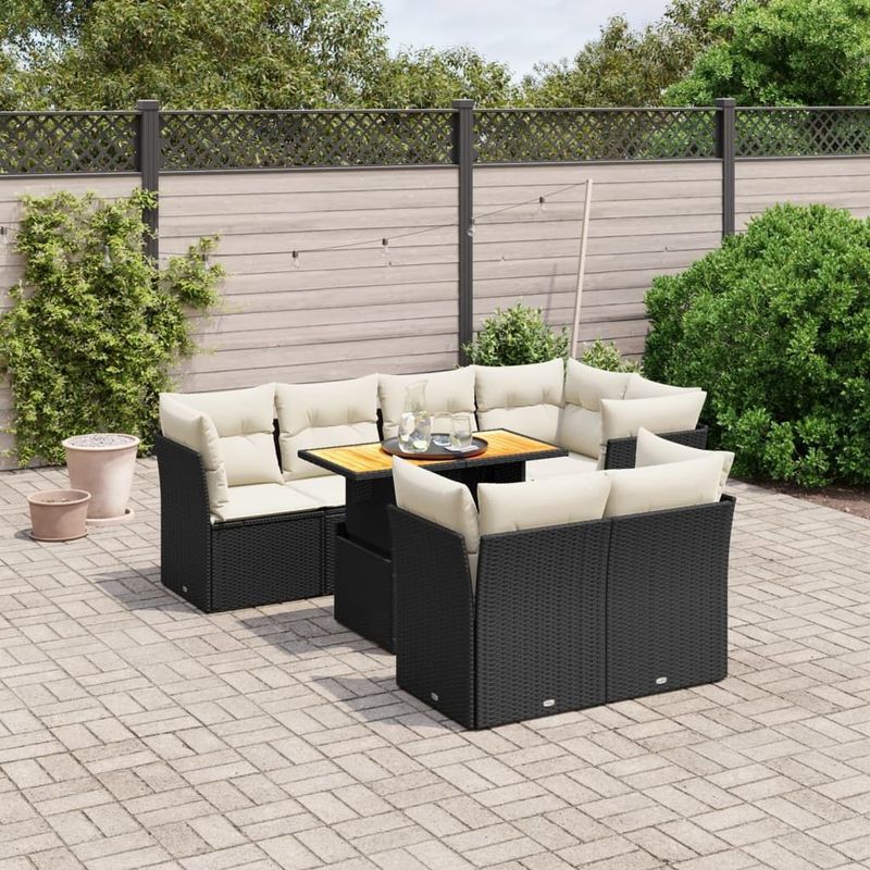 vidaXL - 8-delige - Loungeset - met - kussens - poly - rattan - zwart