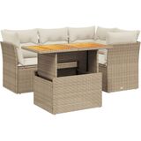 vidaXL - 5-delige - Loungeset - met - kussens - poly - rattan - beige