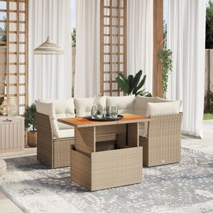 vidaXL - 5-delige - Loungeset - met - kussens - poly - rattan - beige