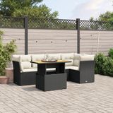 vidaXL - 5-delige - Loungeset - met - kussens - poly - rattan - zwart