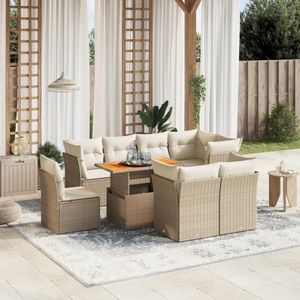 vidaXL 9-delige Loungeset met kussens poly rattan beige