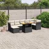 vidaXL - 8-delige - Loungeset - met - kussens - poly - rattan - zwart