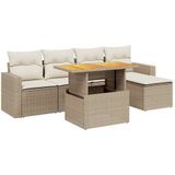 vidaXL 6-delige Loungeset met kussens poly rattan beige