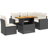 vidaXL 6-delige Loungeset met kussens poly rattan zwart