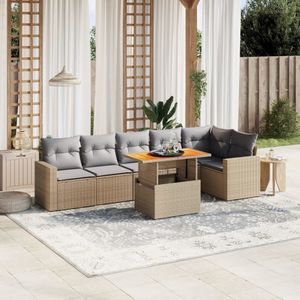 vidaXL - 7-delige - Loungeset - met - kussens - poly - rattan - beige