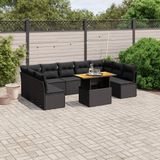 vidaXL - 10-delige - Loungeset - met - kussens - poly - rattan - zwart