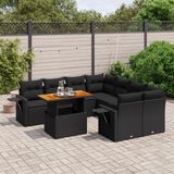 vidaXL 8-delige Loungeset met kussens poly rattan zwart