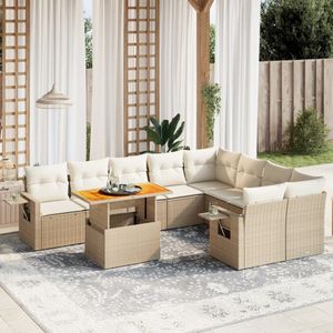 vidaXL - 10-delige - Loungeset - met - kussens - poly - rattan - beige