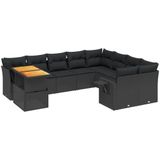 vidaXL 10-delige Loungeset met kussens poly rattan zwart