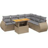 vidaXL 7-delige Loungeset met kussens poly rattan beige