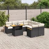 vidaXL 9-delige Loungeset met kussens poly rattan zwart