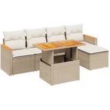 vidaXL - 6-delige - Loungeset - met - kussens - poly - rattan - beige