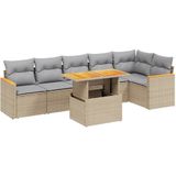 vidaXL - 7-delige - Loungeset - met - kussens - poly - rattan - beige
