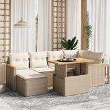 vidaXL - 7-delige - Loungeset - met - kussens - poly - rattan - beige