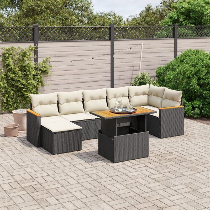 vidaXL - 8-delige - Loungeset - met - kussens - poly - rattan - zwart