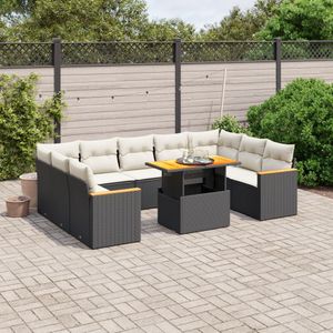 vidaXL - 11-delige - Loungeset - met - kussens - poly - rattan - zwart