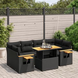 vidaXL - 7-delige - Loungeset - met - kussens - poly - rattan - zwart