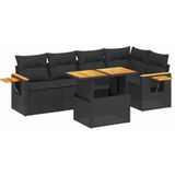 vidaXL - 6-delige - Loungeset - met - kussens - poly - rattan - zwart