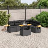 vidaXL 7-delige Loungeset met kussens poly rattan zwart