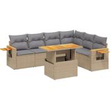 vidaXL 7-delige Loungeset met kussens poly rattan beige
